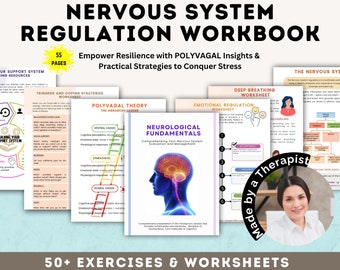 Nervous System Regulation Workbook & Worksheet Bundle, Polyvagal Theory Ladder Vagus Vagal Nerve Therapy Techniques Worksheets Co-regulation