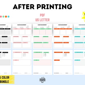 May include: A set of five printable case management forms in PDF format. The forms are designed for US Letter size paper and are fillable. The forms are available in five different colours: black, pink, green, orange, and blue.