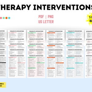 Therapy Intervention List Bundle, Therapeutic Intervention Words Phrases Bundle Cheat Sheet Therapist Documentation Tools Clinical Reference