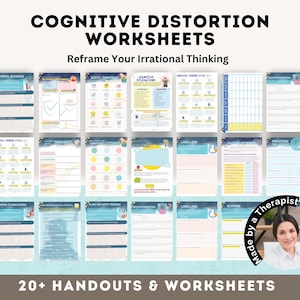 Kognitive Distorsions-Theraphie Arbeitsblätter, Herausforderung nicht hilfreiche Denkstile, Biologie, Bewältigungsfähigkeiten, bpd, DBT, CBT, Angst-Tools