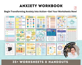 Anxiety Worksheets Therapy Workbook for Anxiety, Self Care Worksheets Bundle, Mental Counseling, Mental Health Planner, Therapy Tool, CBT