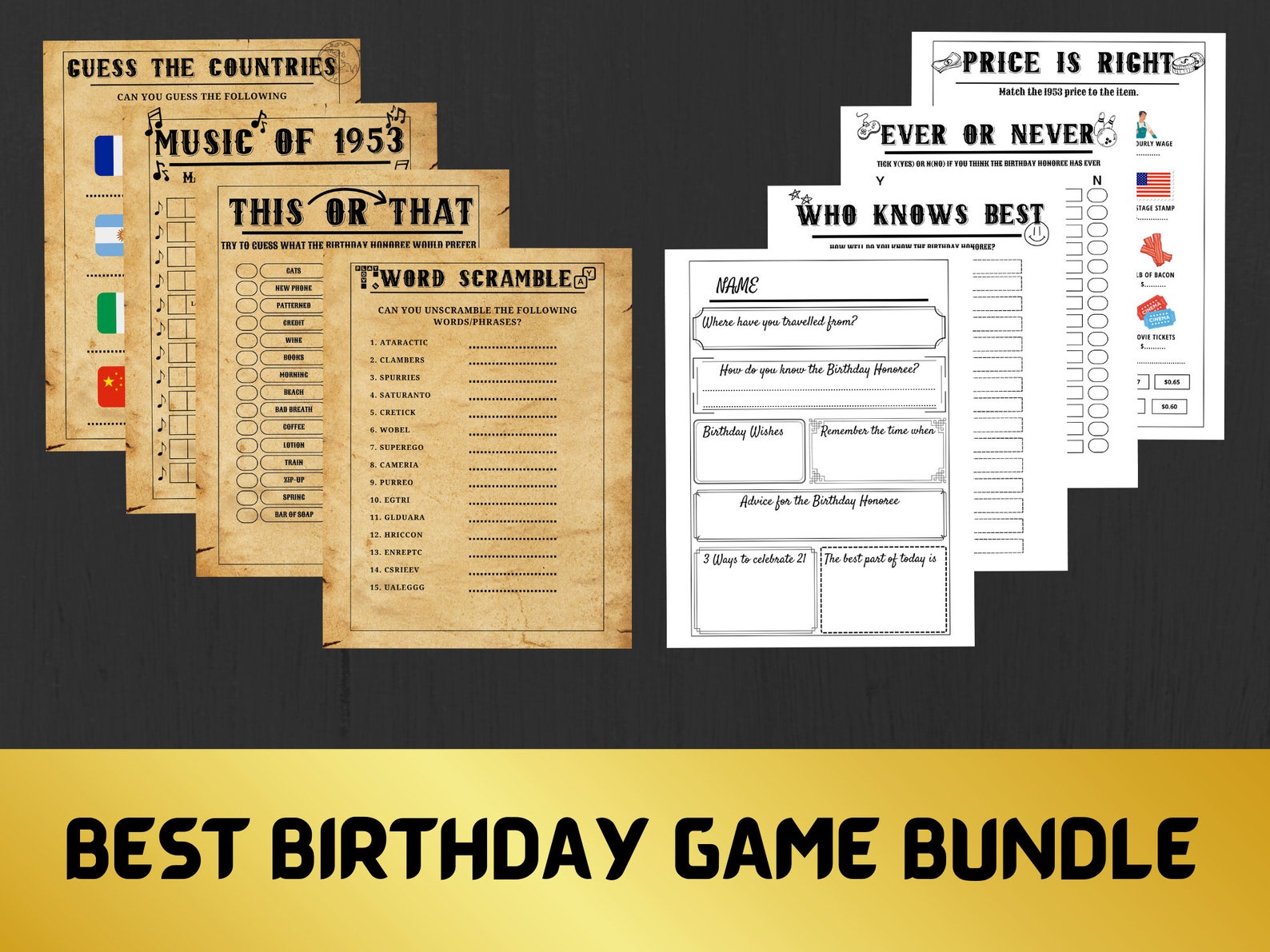 Printable 70th Birthday Party Games Born in 1953 14 Game - Etsy