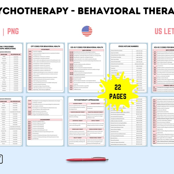 Psychotherapy Cheat Sheets PDF, Therapist Documentation Tools, Mental Health Assessment, Health Desk Top Reference, Therapy Study Guide