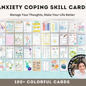 Tarjetas de ansiedad, Habilidades de afrontamiento, Tarjetas de atención plena, DBT, Regulación socioemocional, Recursos de terapia, Salud mental imprimible, Herramientas de terapia