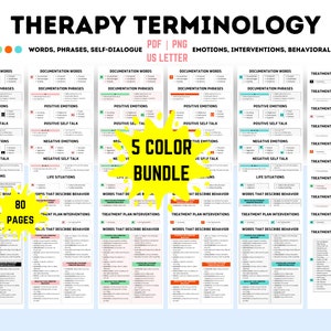 Therapy Words & Phrases Bundle, Therapy Worksheet, Therapy Notes, Therapy Documentation, Therapist Reference Tools, Clinical Terms Reference