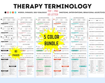 Therapy Words & Phrases Bundle, Therapy Worksheet, Therapy Notes, Therapy Documentation, Therapist Reference Tools, Clinical Terms Reference