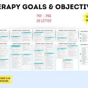 Therapieziele und -ziele, Therapeuten-Tool für Ziele, Behandlungsinterventionen, Therapeuten-Spickzettel, therapeutische Ziele für Kunden