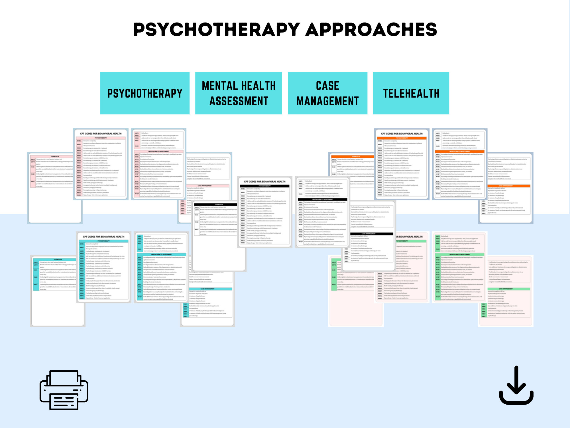 Psychotherapy Notes, Therapist Cheat Sheets, CPT Codes, Icd10,mental