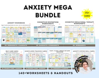 ADHD Cbt Bundle Worksheets & Falshcards, Cognitive Distortion, Mindfulness Training Cards, Self-care, CBT, DBT, Mental Health Workbooks