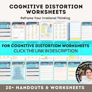 Cognitive Behavioral Therapy Worksheets, CBT Therapy, Negative Thought Challenging Worksheets, Mental Health Exercises, Thought Processing, Cognitive Distortions Exercises for Mental Health, S.T.O.P Technique to Challenge Unhelpful Thinking Pattern