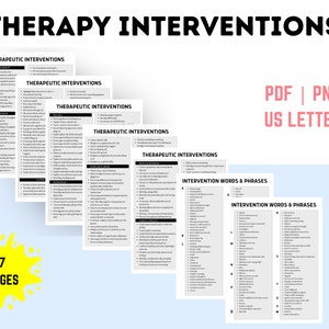 Therapeutische Eingriffe, Therapieinterventionsliste, Klinische Therapienotizen, Therapeuten-Spickzettel, Referenzblatt für Dokumentationsbegriffe