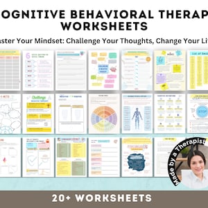 Cognitive Behavioral Therapy Worksheets, CBT Therapy, Negative Thought Challenging Worksheets, Mental Health Exercises, Thought Processing