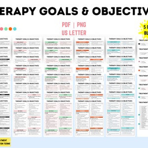 Therapy Goals and Objectives Bundle, Clinical Therapy Notes, Therapist Cheat Sheets, Documentation Terms Reference Sheet, Therapy Bundle