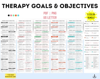 Therapy Goals and Objectives Bundle, Clinical Therapy Notes, Therapist Cheat Sheets, Documentation Terms Reference Sheet, Therapy Bundle