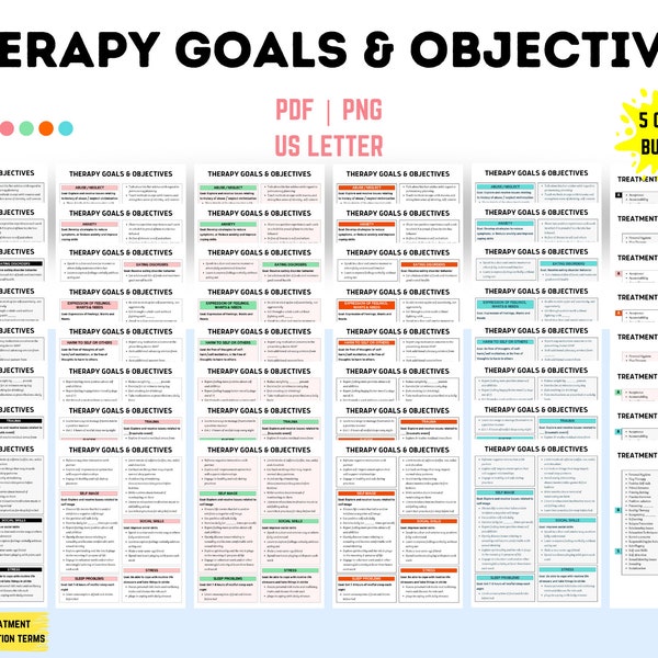 Therapy Goals and Objectives Bundle, Clinical Therapy Notes, Therapist Cheat Sheets, Documentation Terms Reference Sheet, Therapy Bundle