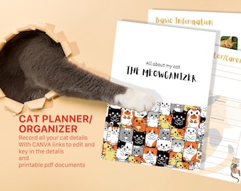 Cat Care Planner Planner, Pet Care Printable Planner, Printable Cat Journal, Cat records organizer Digital files, printable