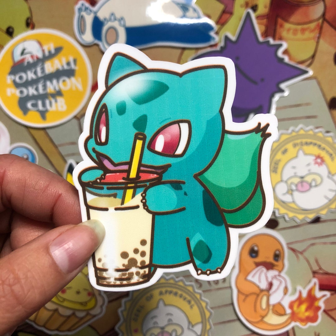 Bobasaur Bulbasaur Sticker, Bulbasaur Drinking Boba Sticker, Bubble Tea