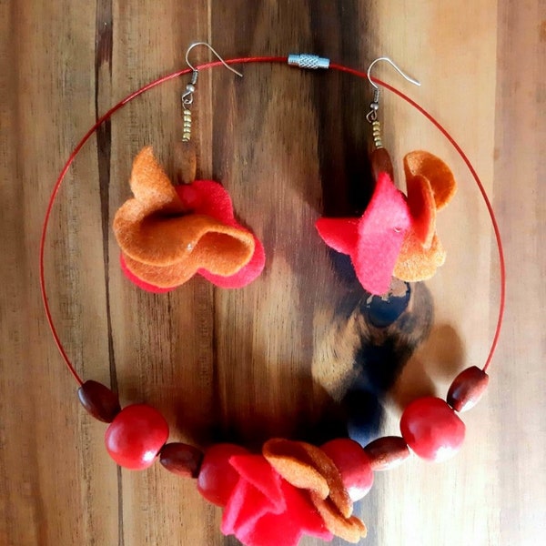 Red Chutney | AVAILABLE TO ORDER | Free national delivery | Handmade in Galway Ireland | Wool felted balls necklace and earrings set