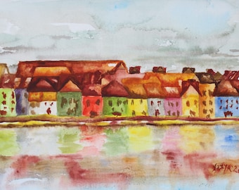 The Long Walk | Front | Galway Ireland | Watercolour 2 | AVAILABLE TO ORDER | West of Ireland | Irish painting | Artwork from Connemara