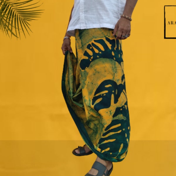 Batik Sarong, mens sarong wrap, Handmade yellow Sarong, Stylish beach longyi, Comfy minimalist pareo,  Beachwear, Batik Lungi Sarong