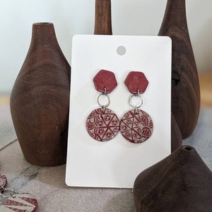 Modern White & Red Statement earrings | Modern earrings | Red clay earrings | Abstract patterns Fimo red earrings| gift for her