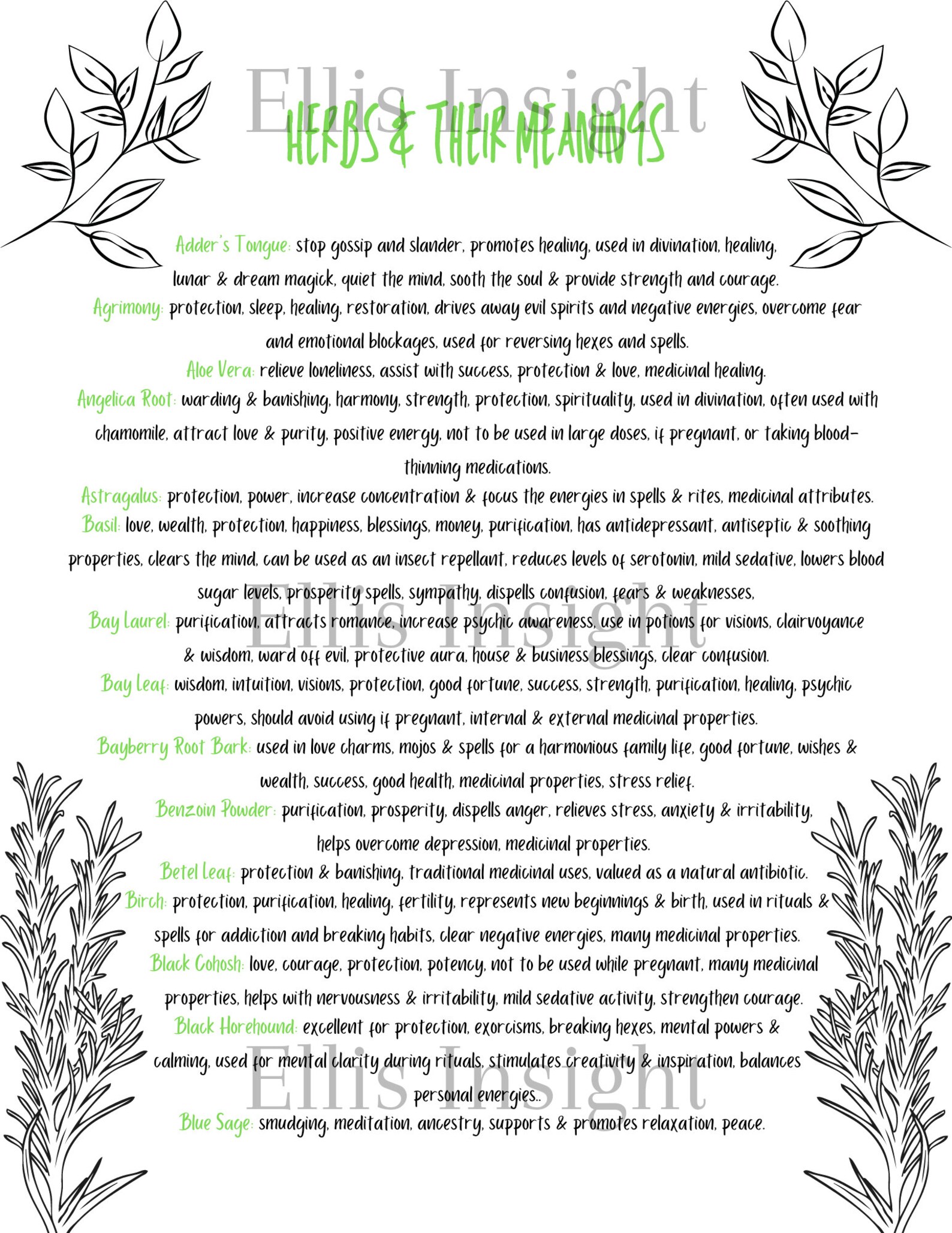 Printable Herbs & Their Meanings with Correspondences Etsy