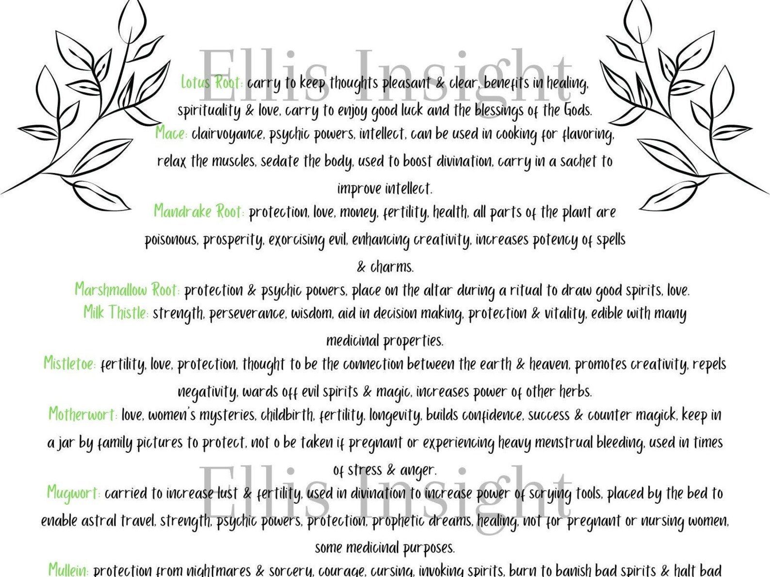 Printable Herbs & Their Meanings with Correspondences Etsy