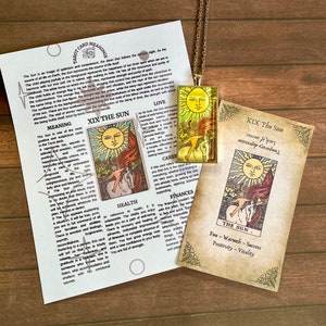 Rider-Waite El Sol Tarot Tarjeta colgante, colgante de plata, collar de cartas del tarot