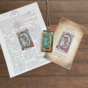 Colgante de la carta del Tarot del Mundo de Rider Waite, 1 x 2 pulgadas, plata