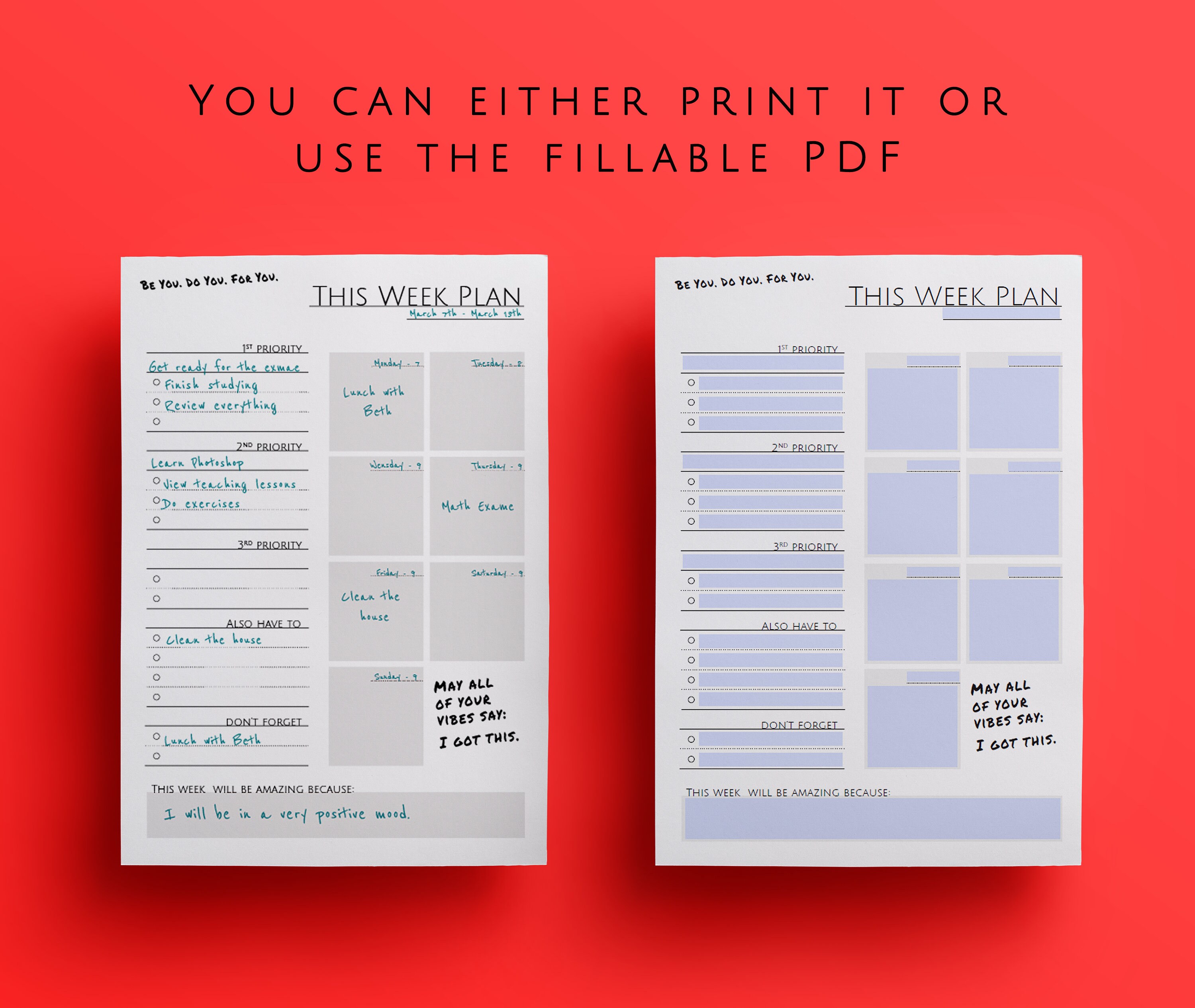Motivational Weekly Planner Printable Minimalist Etsy