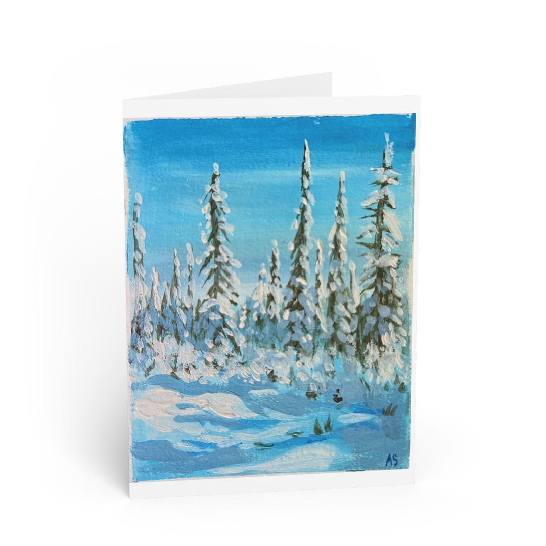 Snowy Pine Forest Watercolor Greeting Card, Winter Scene, Original ...