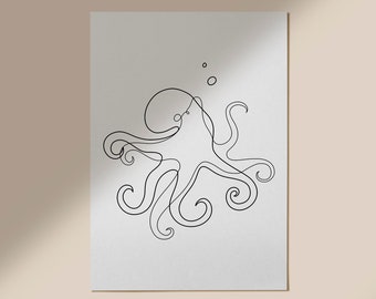 Octopus Minimalist Art, Octopus Digital Print, Octopus One Line Art, Sea Wall Decor
