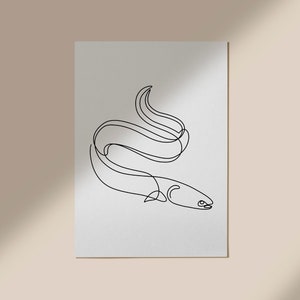Eel Minimalist Art, Eel Digital Print, Eel One Line Art, Sea Wall Decor