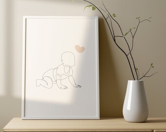 Minimalist Baby Line Art Print, Nursery Decor (Digital Download)
