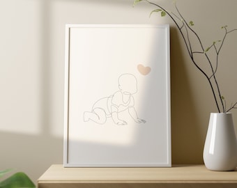 Minimalist Baby Line Art Print, Nursery Decor (Digital Download)