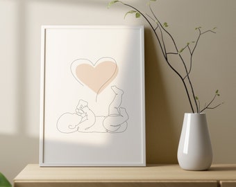 Newborn Line Art Print, Champagne Pink Heart, Minimalist Nursery Decor (Digital Download)