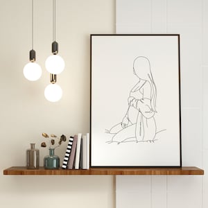Pregnancy Line Art, Pregnancy Print, Digital Print Download, Pregnant Woman Line Art, Pregnancy Print, Mother Illustration Gift
