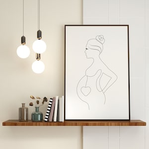 Minimalist Pregnancy Belly Female Figure, Pregnant Woman Line Art Print, Motherhood Boho Nursery Decor Neutral Colors, Mother&#39;s Day Gift