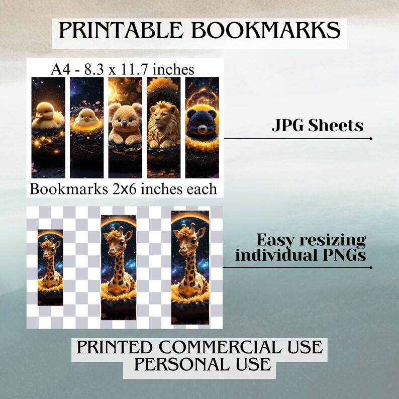 Digital Printable Bookmarks Set With Cosmic Nests Whimsical Animal
