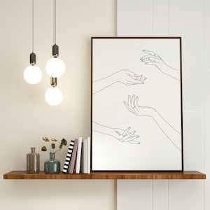 Hands Line Drawing Print, One Line Art, Minimalist Hands Artwork, Aesthetic Art, Hands Wall Decor