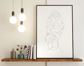 Stampa artistica di una donna nera, ritratto minimalista di una donna afro (download digitale)