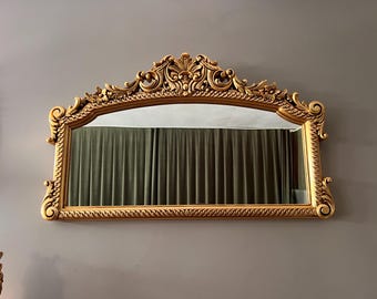 Specchio in foglia d'oro intagliato a mano: grande cornice in legno di faggio vintage