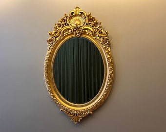 Gilded Gold Oval Mirror: Handcarved Beechwood Frame, Farmhouse Vanity Mirror (48x30 inches)