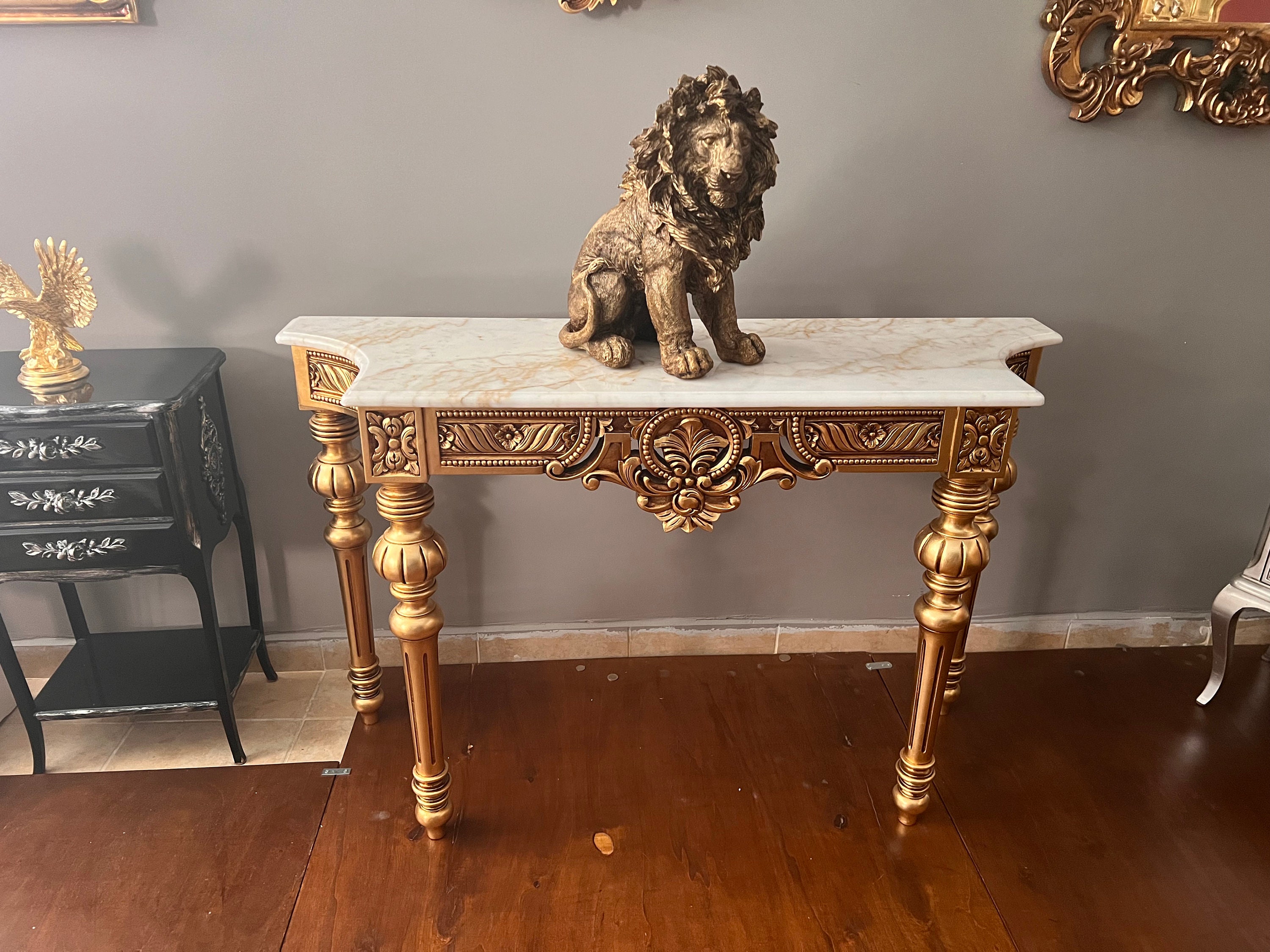Handcrafted Gilded Console Table, Solid Wood With Marble Top - Etsy