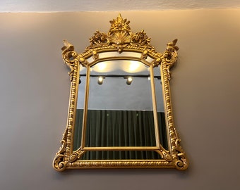 Handcarved Gold Leaf French Baroque Mirror: Rococo Antique Furniture