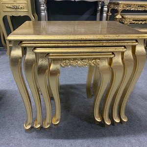 Accent Table, Nesting Coffee Table Set , Nesting Table , Wooden Side Table, Stacking Tables, Gilded Coffee Table , Vintage Nest Of Tables