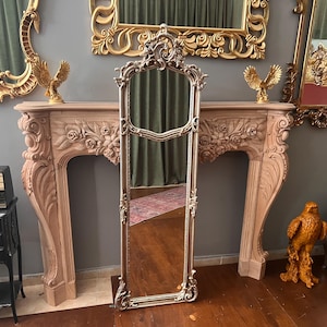 Antique French Wall Mirror: Silver Baroque Farmhouse Decor (70&quot;H)