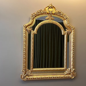 Hand Carved Gold Leaf Mirror: Tall Baroque Rococo Style
