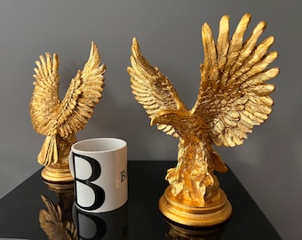 Handmade Eagle Sculpture: Gold & Silver Leaf Polyresin Decor