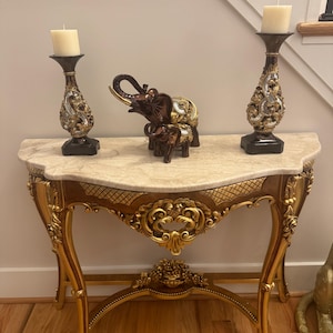 Vintage French Provincial Console Table: Gold & Silver Leaf, Solid Wood